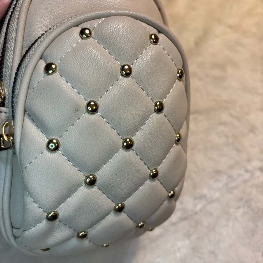 NEW Crossbody Bag Cream Taupe Quilted Gold-Tone Hardware Embellishments Backpack